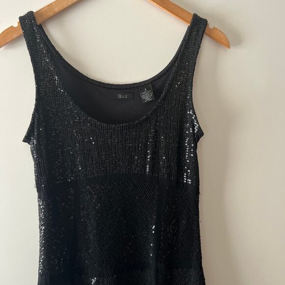 Vintage Y2k Q.U.E. Sequin Black Sleevless Party Dress Size 6 - Picture 4 of 7